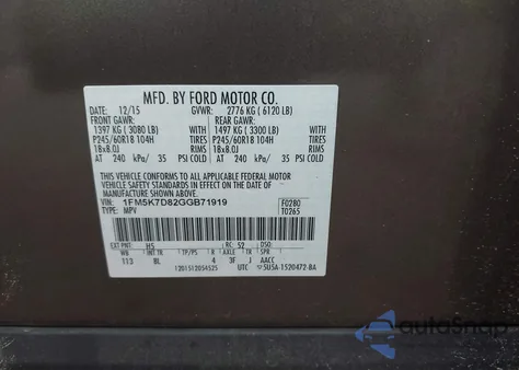 2016 Ford Explorer Xlt from USA, damaged, VIN 1FM5K7D82GGB71919